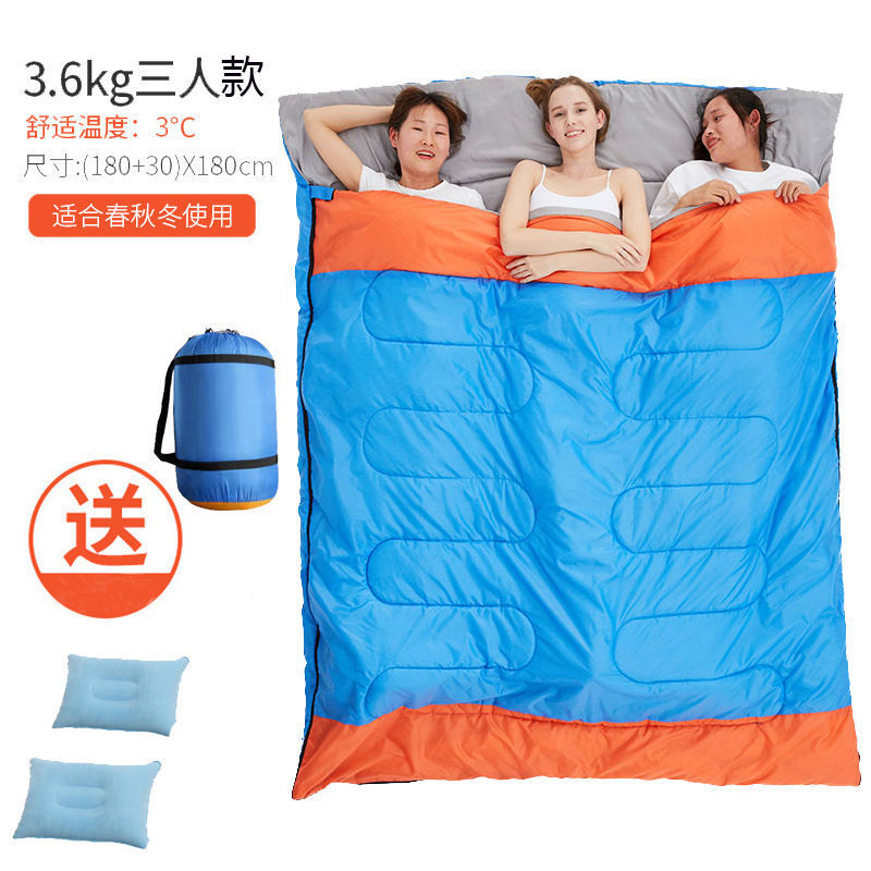 Saco de dormir azul y naranja para tres personas de 3,6 kg viene con 3 almohadas cuadradas --- gran oferta