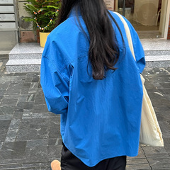 クラインブルー秋の長袖シャツ女性ins風上着が白く痩せているオーバーサイズシャツ