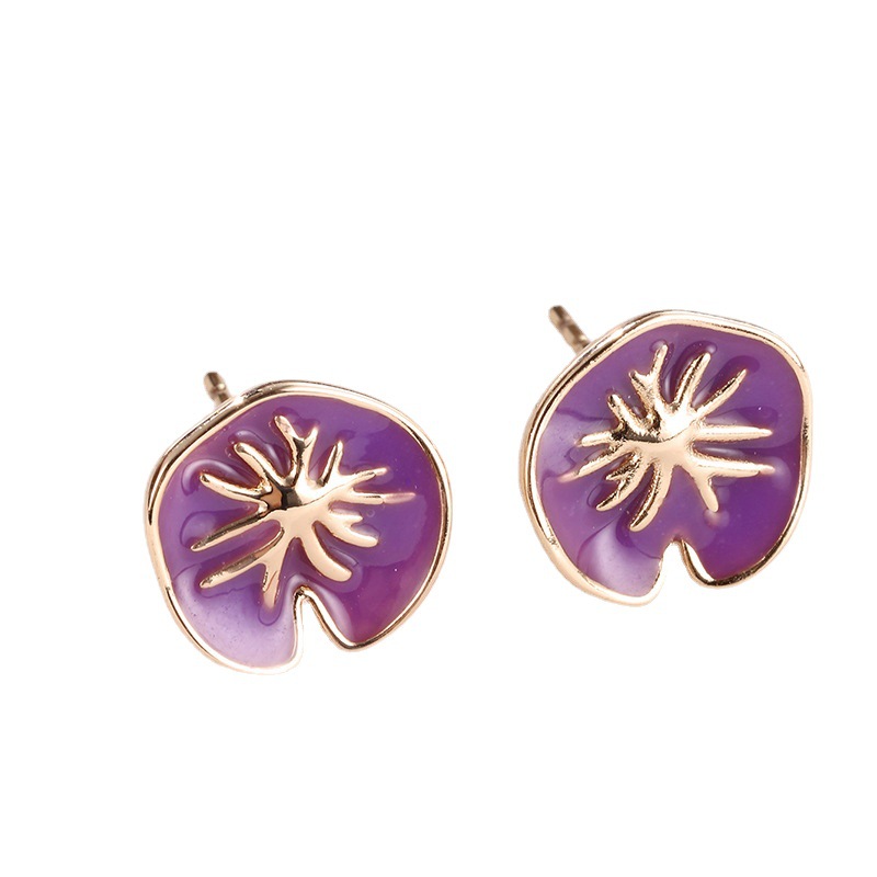 Xuping joyería colorido esmalte gota aceite hoja de loto Stud pendientes mujer japonesa y coreana moda pequeña hoja fresca pendientes