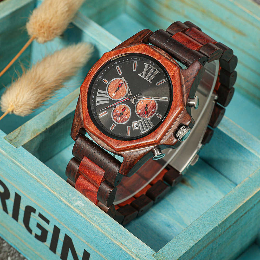 Nouvelle mode créative multi-fonctionnelle ensemble montre à Quartz vente chaude hommes bois montre tempérament montre_voghion.com