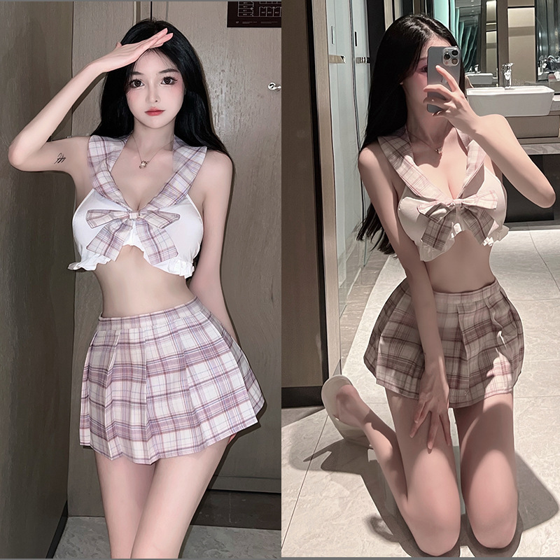 Lencería sexy japonés JK uniforme estilo de la Universidad tentación traje dulce falda a cuadros estudiante desgaste juego de rol traje