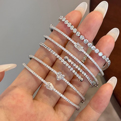 Luxury Japanese and Korean S925 pure silver bracelet for women, light geometric prong diamond design, fashionable and high-end pear-shaped summer bracelet 
