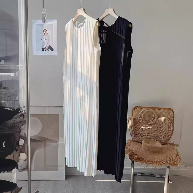 2023 Summer New Temperament Heavy Industry Vest Lace Sleeveless Pleated dress Dress 51086 Slight Flaw