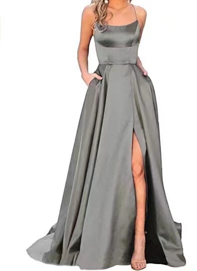 Slit Dress Fashion U Neck Patchwork Sleeveless Solid Color Maxi Long Dress Daily display picture 2