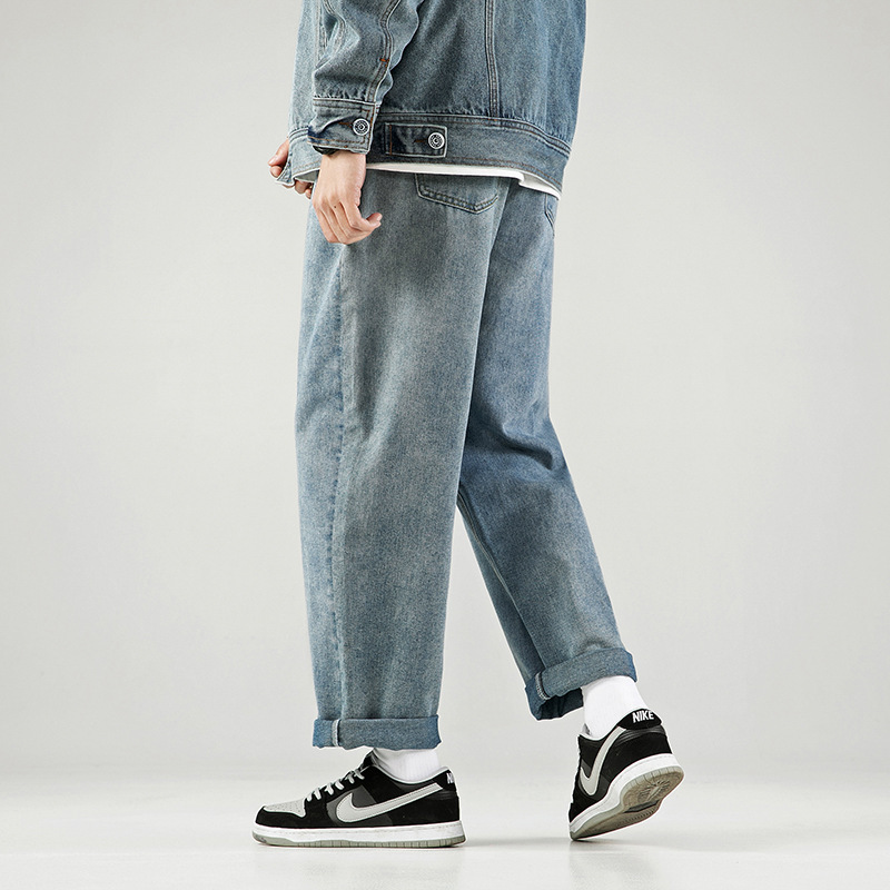 Ropa de hombre japonesa Hanlu 2025 primavera nuevo estilo jeans rectos lavados pantalones casuales sueltos simples para hombre