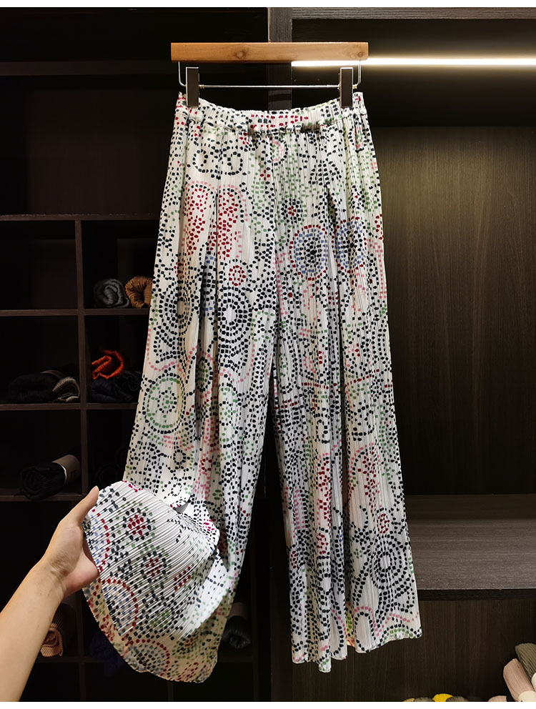 Quần culottes nữ ống rộng họa tiết bohemian, cạp chun nhún, dáng suông rộng, dài 9 phân — màu đen, màu trắng chi tiết 7