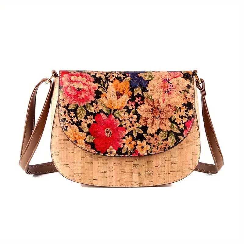 2024 New Cork Print Art Flip Saddle Versatile Casual Butterfly Back Zipper Crossbody Bag_voghion.com