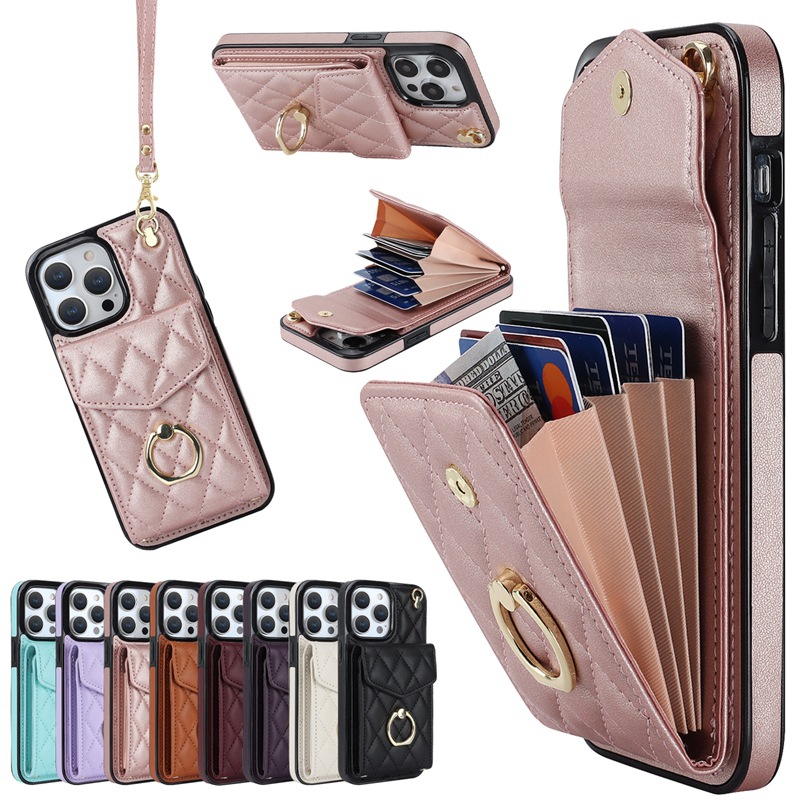 Suitable for iPhone 15 ProMax Ring, Small Fragrant Wind Organ Bag, Phone Leather Case, Samsung S24 Multi Card Hanging_voghion.com