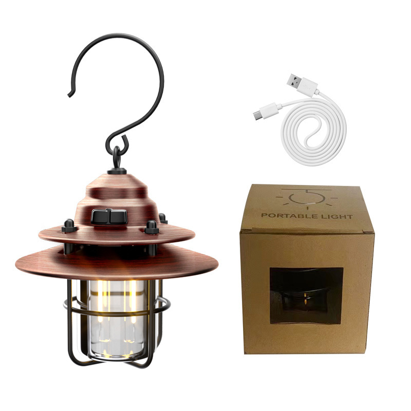 Metal retro al aire libre tienda de campaña campamento luz recargable iluminación atmósfera luz resistencia linterna camping portátil