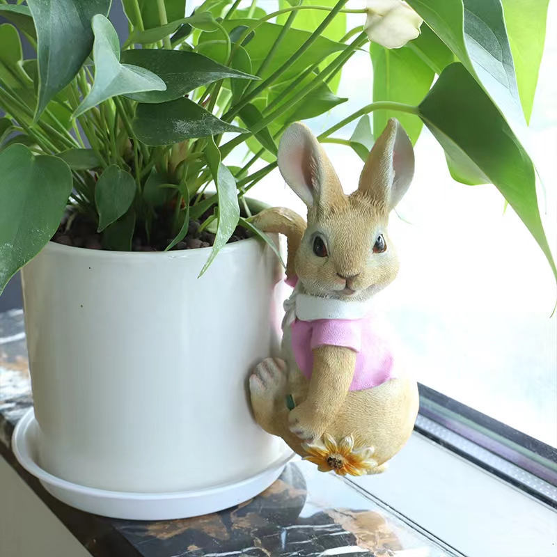 創意玄関飾りかわいい植木鉢ストラップソフトリビングルームのウサギの置物ホームアクセサリー樹脂工芸品
