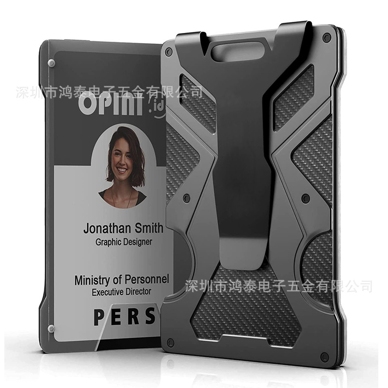 Cross-border men's ultra-thin aluminum metal wallet, money clip with 1 transparent ID holder, RFID blocking