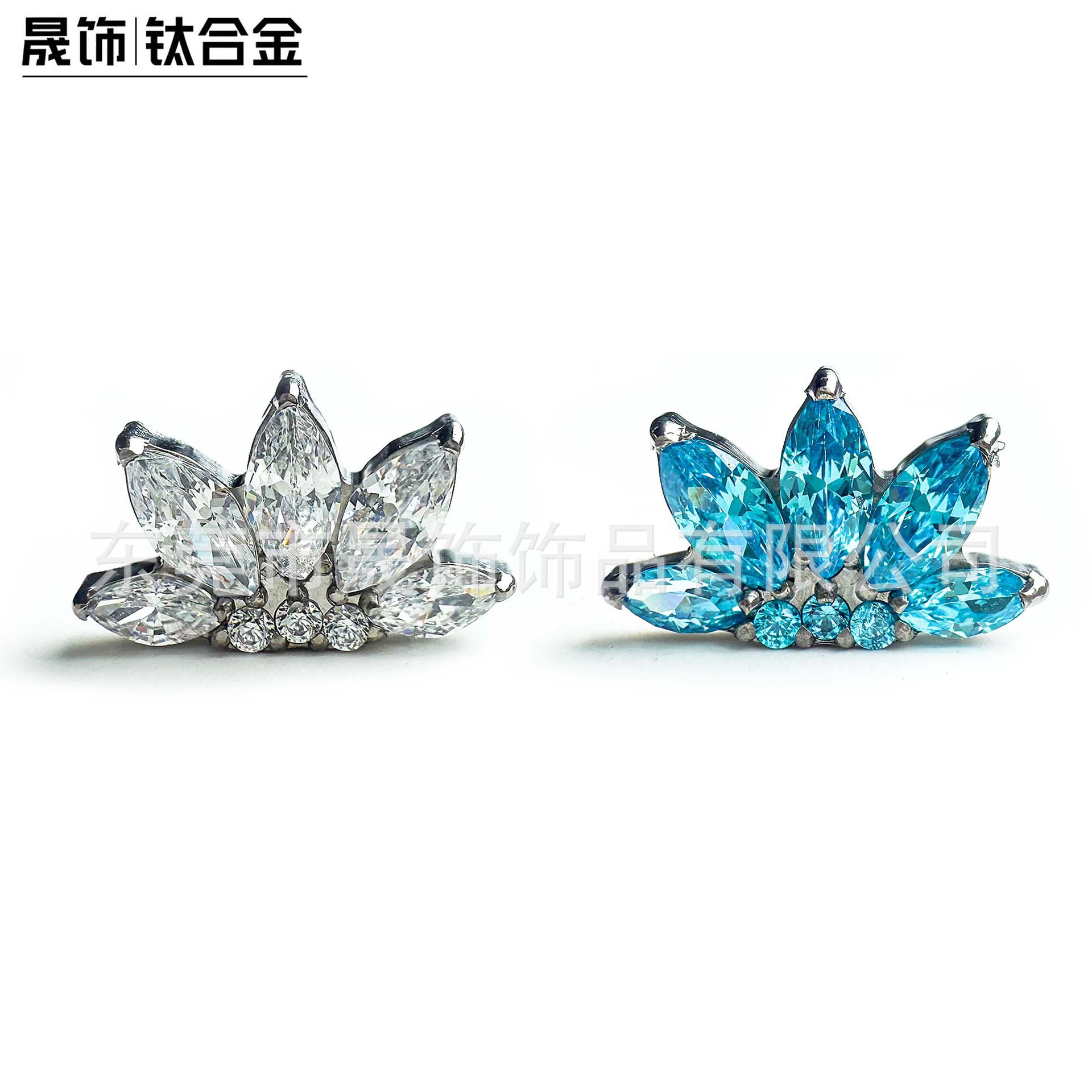 F136 Titanium Alloy 五马眼 Cubic Zirconia Flower Helix Cartilage Stud G23 Internal Thread Flat Back Ear Stud Labret Stud Piercing Jewelry