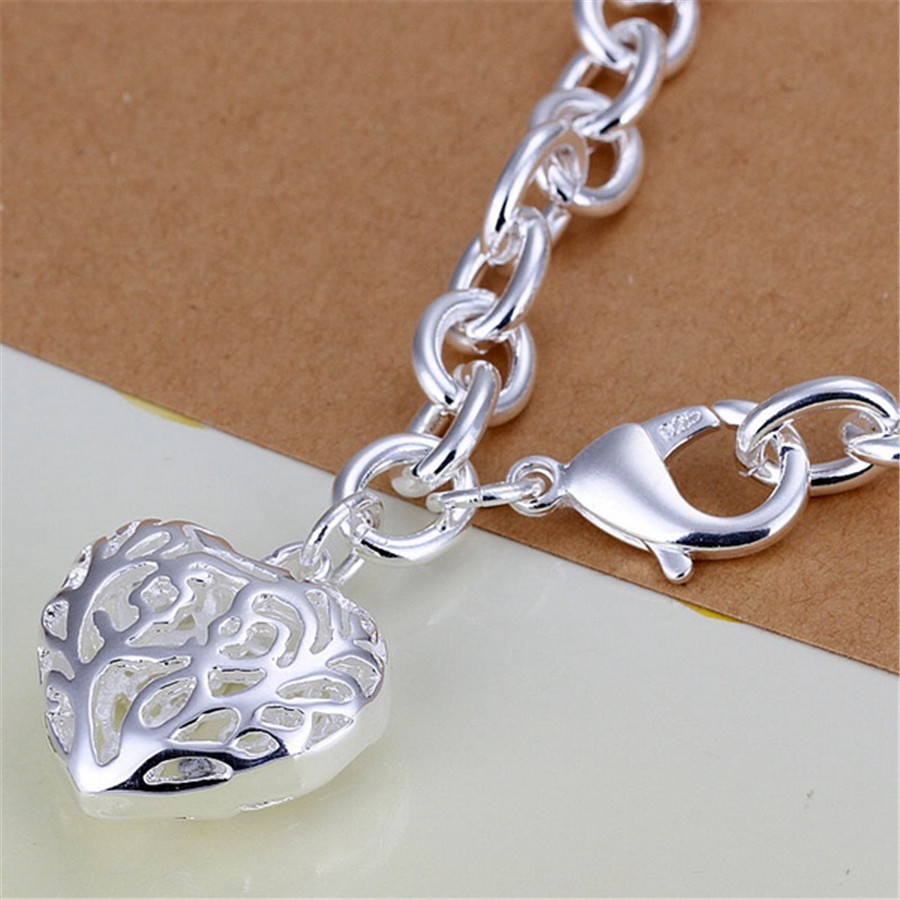 Silver Plated 3d Heart Bangle Elegant European Style Bracelet_voghion.com