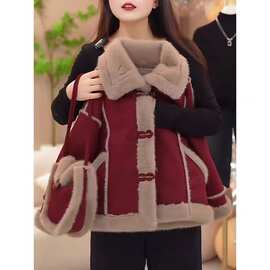亲子装冬装外套母女装安可拉红女童宝加厚皮毛一体冬季洋气拜年服