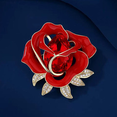 Chinese-style red rose brooch with high temperament, women's top pin, anti-slip, suitable for suit and coat, elegant accessory