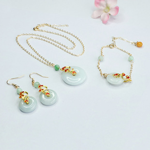 Xinyu natural jade bracelet ear hook necklace three-piece jade suit factory wholesale generation FC3120101