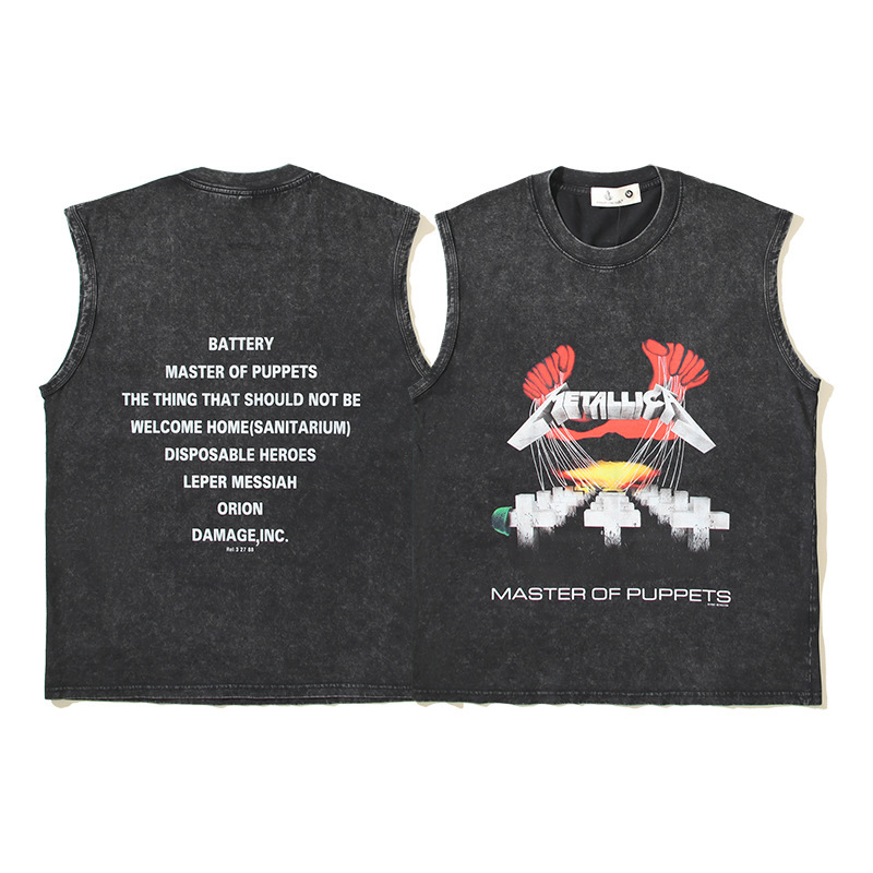 Travis Scott Rock Band vintage Washed Distressed Sleeveless T-shirt Fitness Training Vest Sweat Vest