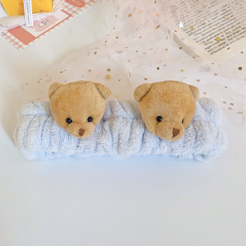Corea del Sur tridimensional de dibujos animados muñeca de felpa lavado de cara banda de pelo lindo oso diadema hembra borde ancho maquillaje accesorios para el cabello tocado