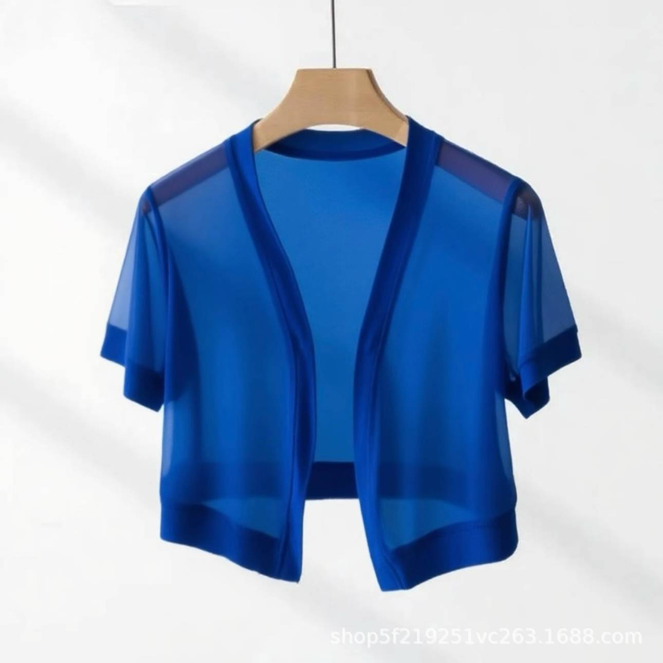 A soft, breathable mesh cardigan/cover-up top to pair with a skirt; short, versatile, plus-size, thin jacket for summer.