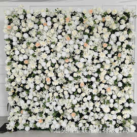 3D绿白色森系布底仿真花墙背景墙牡丹花婚庆节日装饰花墙