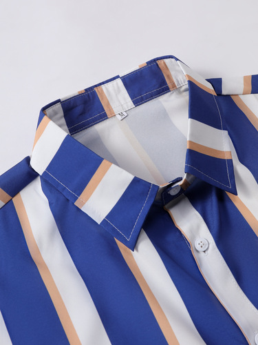 Summer New European Size Striped Casual Shirt Short Sleeve Shirt Men Loose Matchable 2025 New Model Cross-border Exclusive Supply