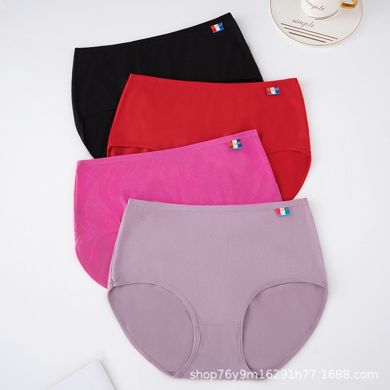 Women's Underwear, Solid Color, Pure Cotton, Large Size Briefs, Women's Mid-Waist Underwear, Comfortable, Mid-Low Waist, Breathable, Tummy Control