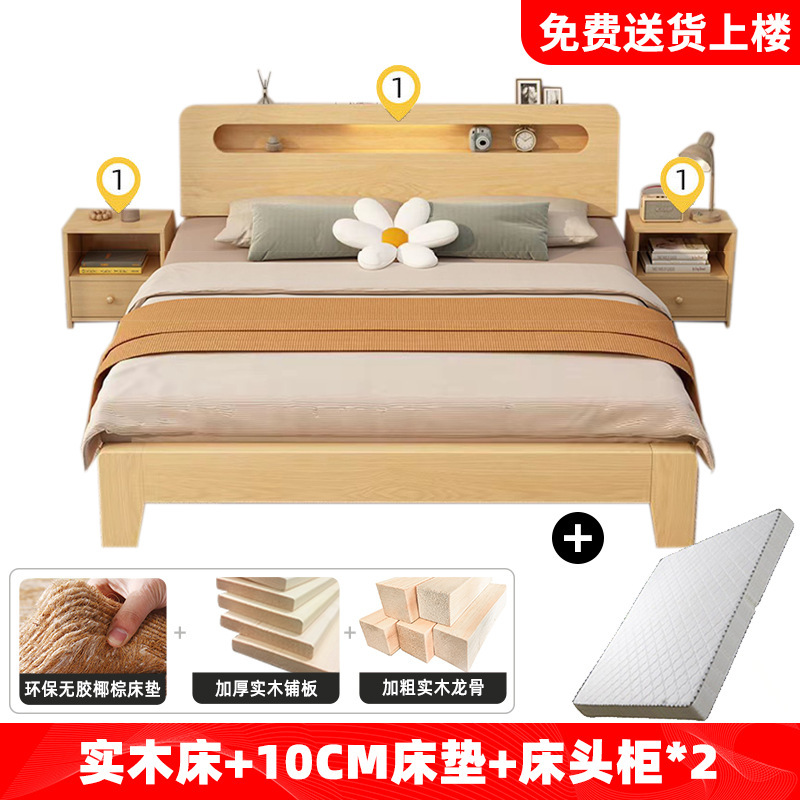 实木床双人1.8x2米现代简约1.5米家用小户型主卧大床1.2m单人特价|undefined