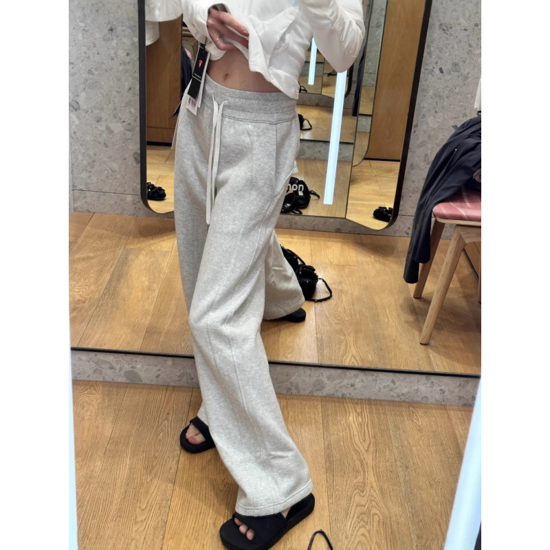 Lulu Original Style Scuba Sweatpants Fleece-Lined Wide-Leg Pants Mid-Waist Drawstring Yoga Sports Straight-Leg Casual Pants for Women
