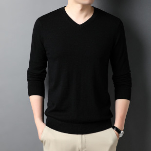 Autumn in stock Cashmere Pullover Solid Color Young and Middle-aged Fine Wool V-Neck Cashmere Sweater Soft and Unpruning Base Shirt