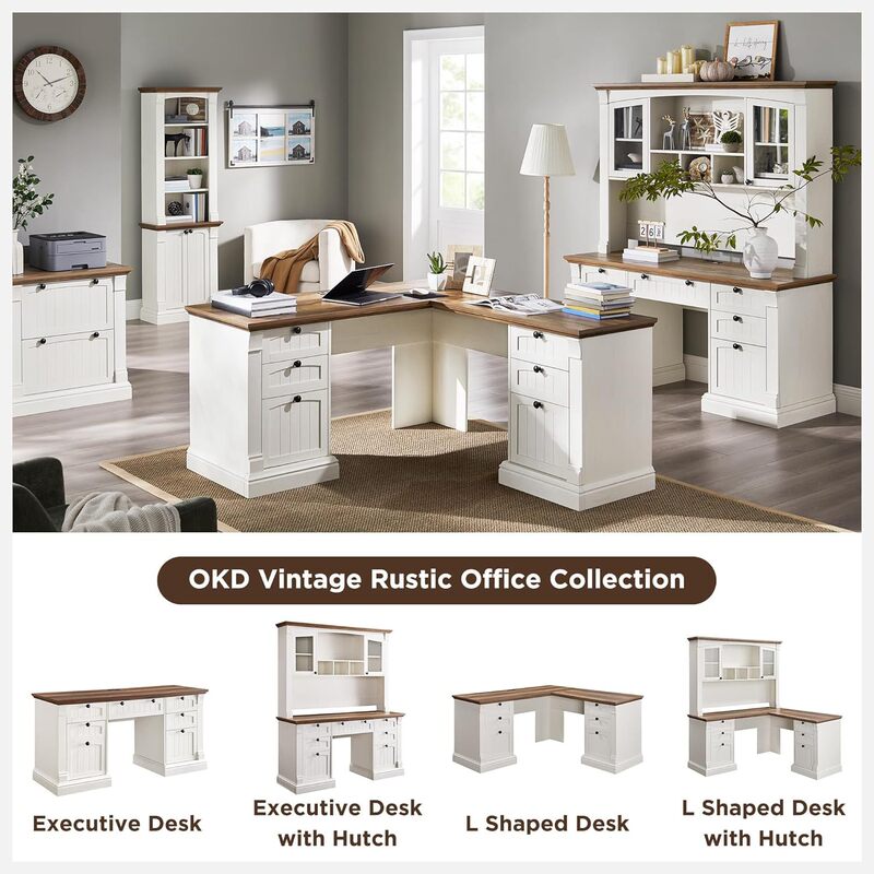 Farmhouse-Style L-Shaped Wooden Corner Desk for Small Spaces, Computer Desk Farmhouse-Style L-Shaped Wooden Corner Desk for Small Spaces, Computer Desk