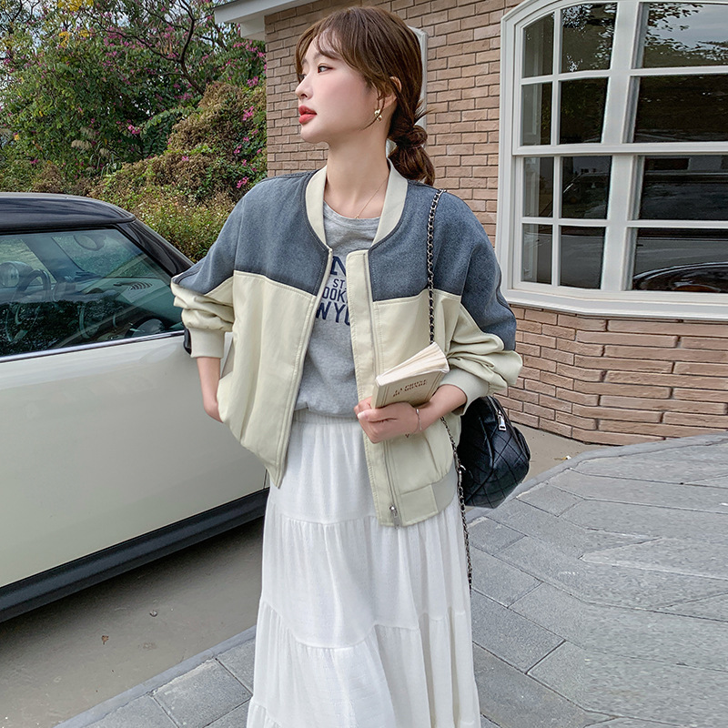 实拍牛仔拼接棒球服外套女春秋2025新款独特设计短款小个子爆款|undefined