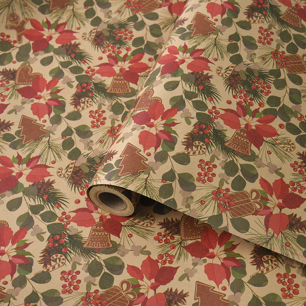 Venta caliente transfronteriza, rollo de gran tamaño, papel de regalo de Navidad, papel kraft retro, papel de regalo de Navidad, papel de regalo
