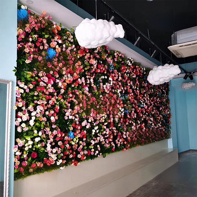 Venta directa de fábrica, simulación, pared de flores, tienda de té con leche, restaurante, fondo de fotos, red, pared roja, pared de fondo de flores perpetuas, entrega de productos terminados