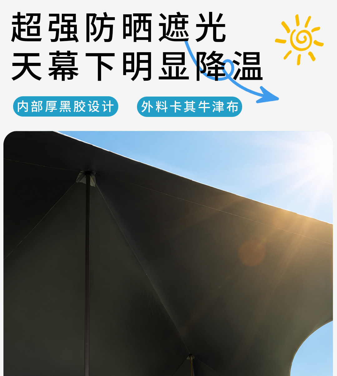 Hexagonal Canopy with Thickened Black Vinyl, New Quick-Setup Camping Sunshade and Rainproof Dome Outdoor Sun Shelter