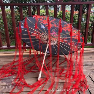 Women's Traditional Chinese Hanfu Oil-Paper Umbrella for Dance Performances, Catwalks, Photo Props, Decorative Tassel Umbrella, Popular Ancient Style Item