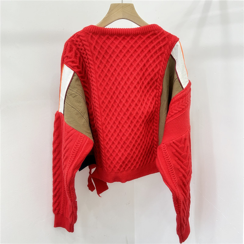2024 invierno nuevo estilo coreano blando camisa de tela superior superior sensación de alta calidad super hermosa moda universal empalme suéter de color contrastante image 4