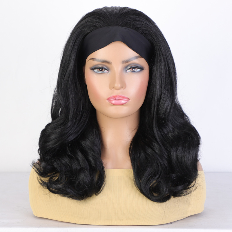 欧美发带假发女冰丝头巾发带卷发 Ice silk headband wig化纤头套|undefined