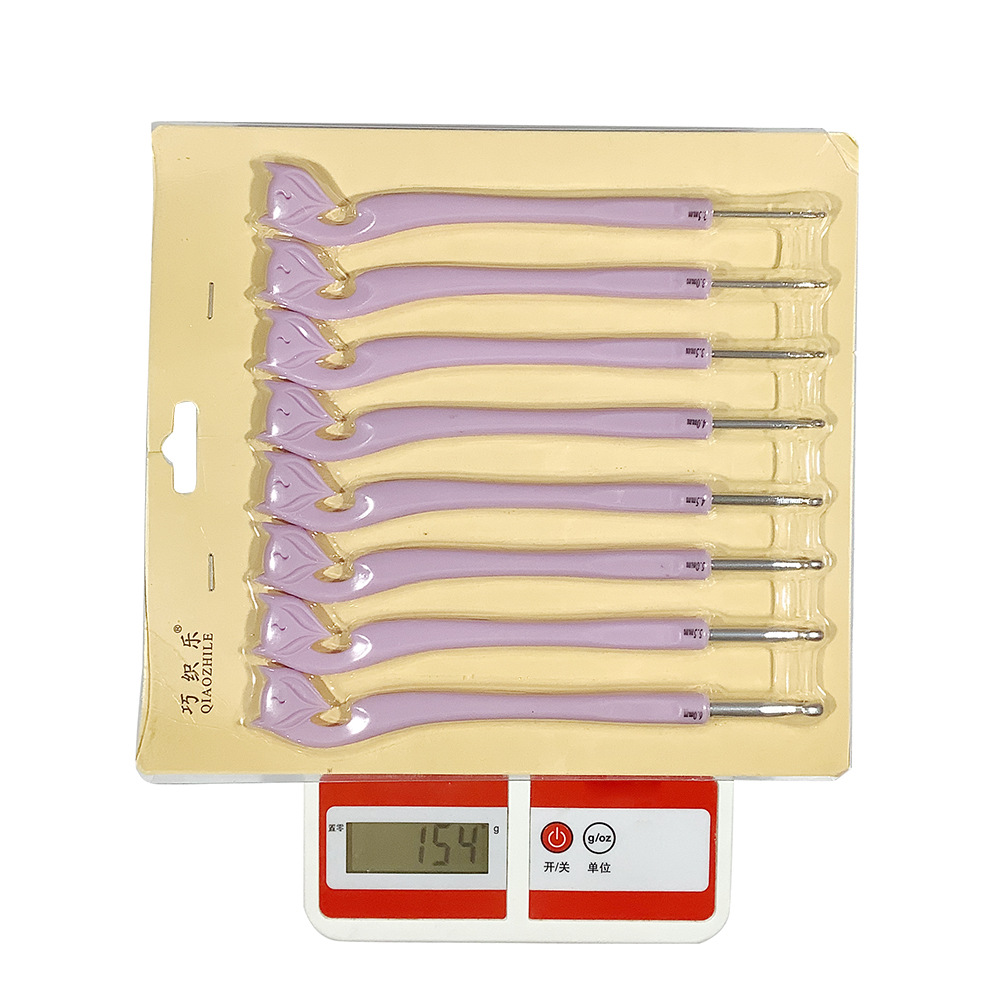 Herramientas de tejer suéter aguja cabeza zorro mango plástico galvanoplastia oro rosa crochet conjunto 8 tarjeta inserción embalaje