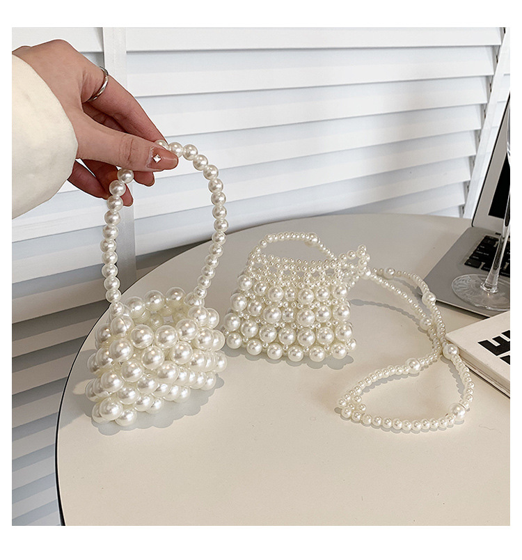 Geometric Pattern Cute Artificial Pearl Pearl Pull-belt Hollow Flower Shoulder Strap Large Pearl Flower Shoulder Strap Big Pearl Short Handheld Handbags display picture 3