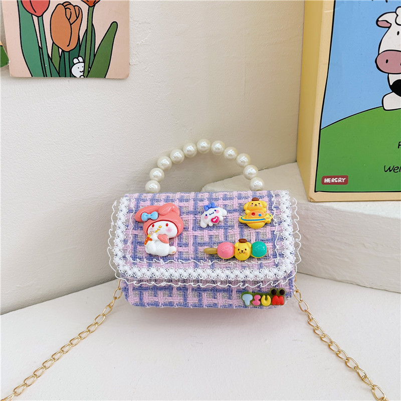 Venta al por mayor Otoño e Invierno estilo occidental niños pequeño bolso cuadrado moda femenina niñas contraste color cadena bolso simple con cuentas