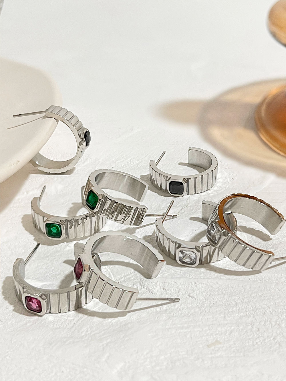 Lady C Shape Stainless Steel Plating Inlay Zircon Ear Studs 1 Pair