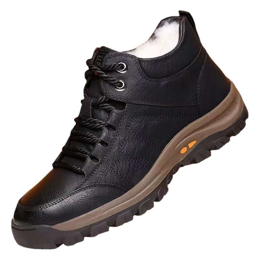 Мужская обувь, новая спортивная обувь, удобная походная обувь, трансграничная зимняя обувь, мужская бархатная кожаная обувь с высоким берцем, повседневная обувь