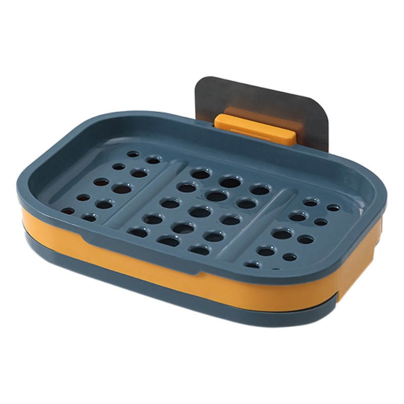Caja de jabón ventosa montado en la pared estante de drenaje creativo hogar doble rejilla Baño de doble capa baño sin ponche estante de jabón