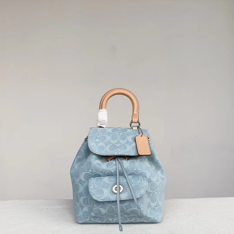 Coach's New C Home Outlet Backpack Classic Goatskin Denim Denim Satchel School Bag Single Shoulder Crossbody Women's Bag