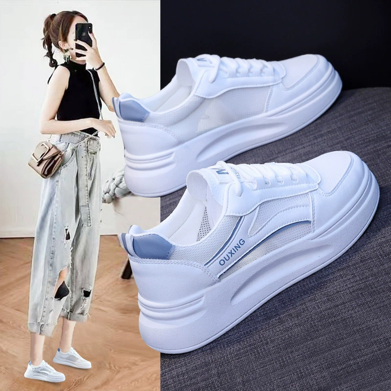 Белые туфли для женщин, новинка лета 2024, женская обувь, туфли на трибуте, кроссовки для уличной стрельбы, модная универсальная повседневная обувь на толстой подошве