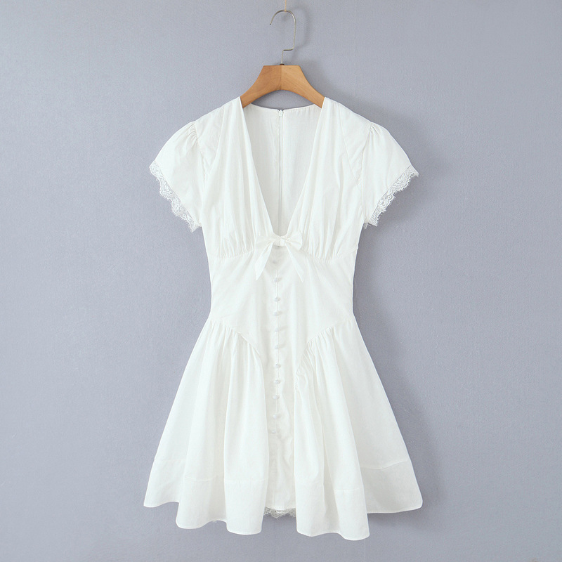 Sweet and Cute Lace Splicing Cotton Mini Dress 2025 Summer New Style Waist Slimming Look A-Line Short Skirt for Women Sweet and Cute Lace Splicing Cotton Mini Dress 2025 Summer New Style Waist Slimming Look A-Line Short Skirt for Women