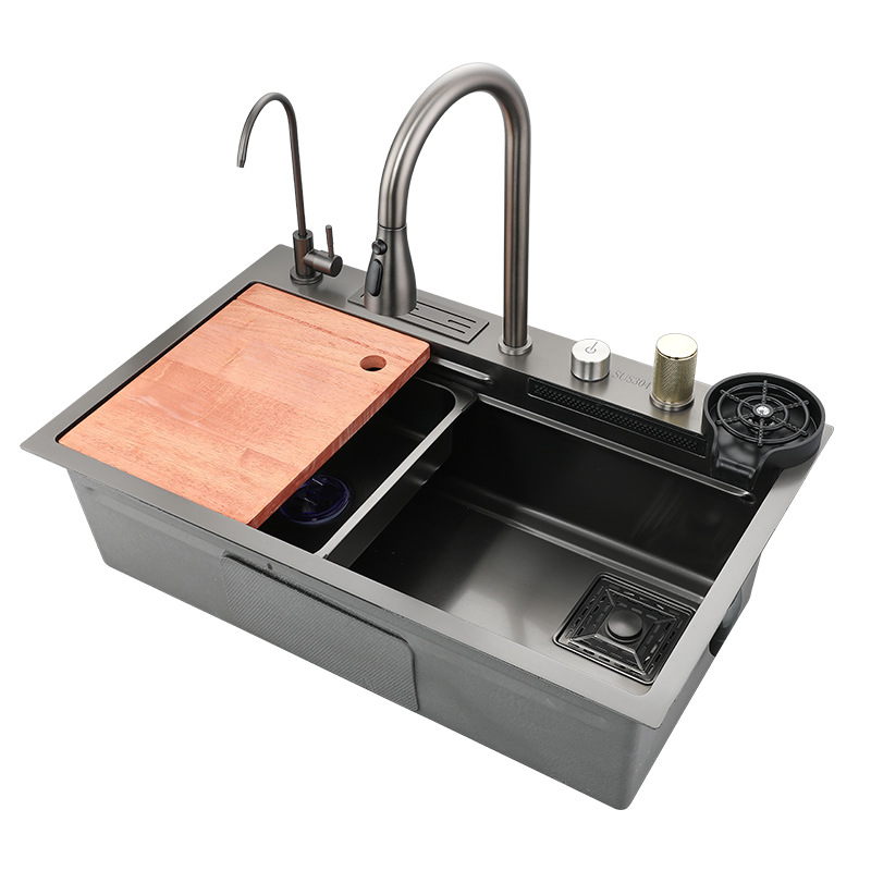Acero inoxidable SUS304 incrustado volando cascada de lluvia fregadero nano gran fregadero de cocina fregadero