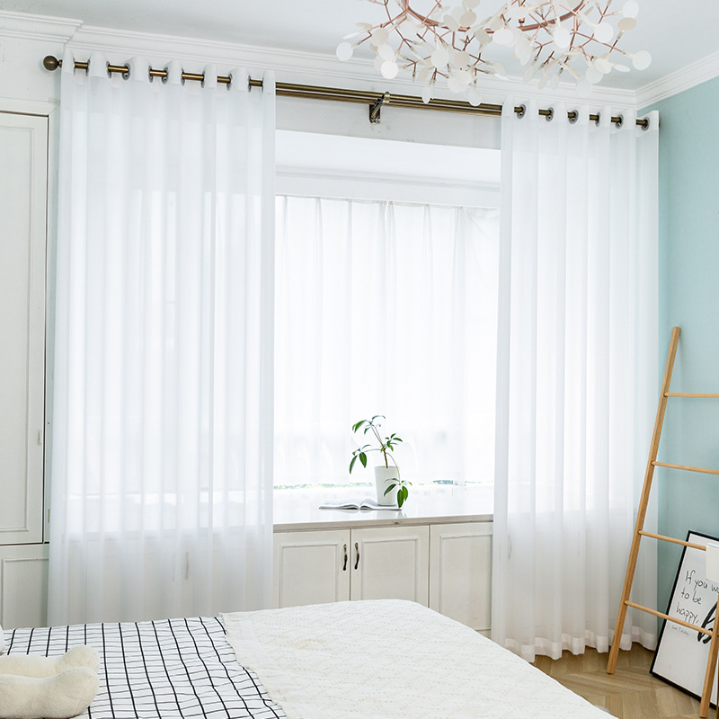窗纱透光不透人加厚雪纺纱窗帘白色工程客厅窗纱成品纱帘新款