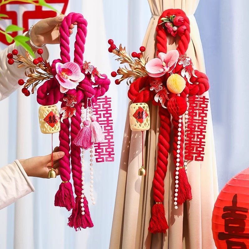 婚房装饰万字结挂饰结婚用品门把手婚礼卧室装扮客厅新房布置喜字|undefined