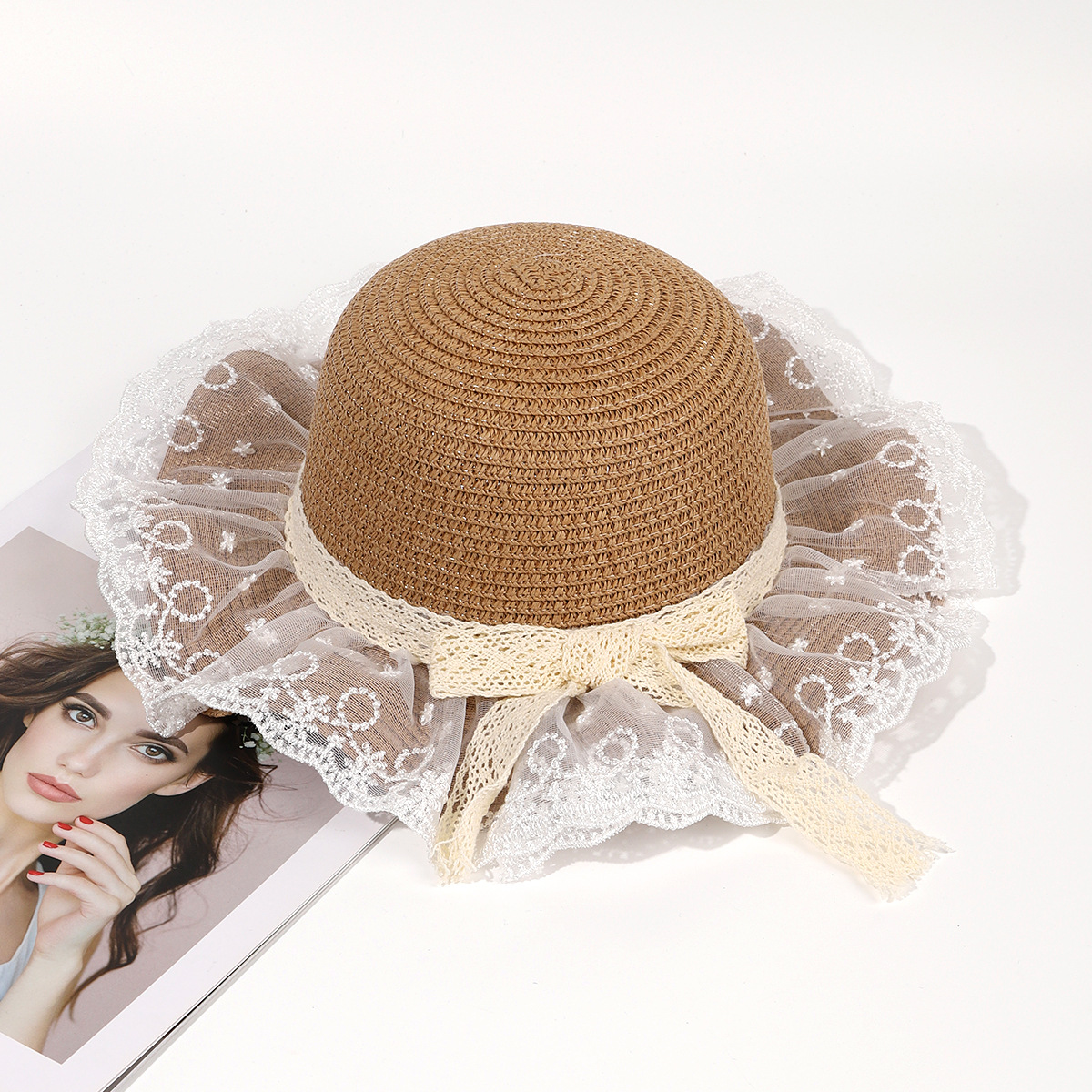 Sombrero de paja de viaje de verano flor sombrero de playa protección solar sombrero de sol ala grande paja tejida a mano arco sombrero de sol